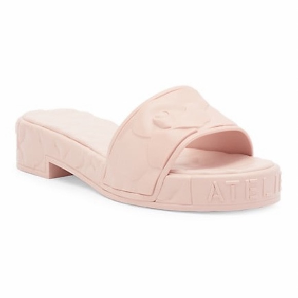 VALENTINO GARAVANI PLATFORM SCULPTED POOLSIDE SLIDES RAISED FLORALS ROSE QUARTZ - Picture 5 of 6